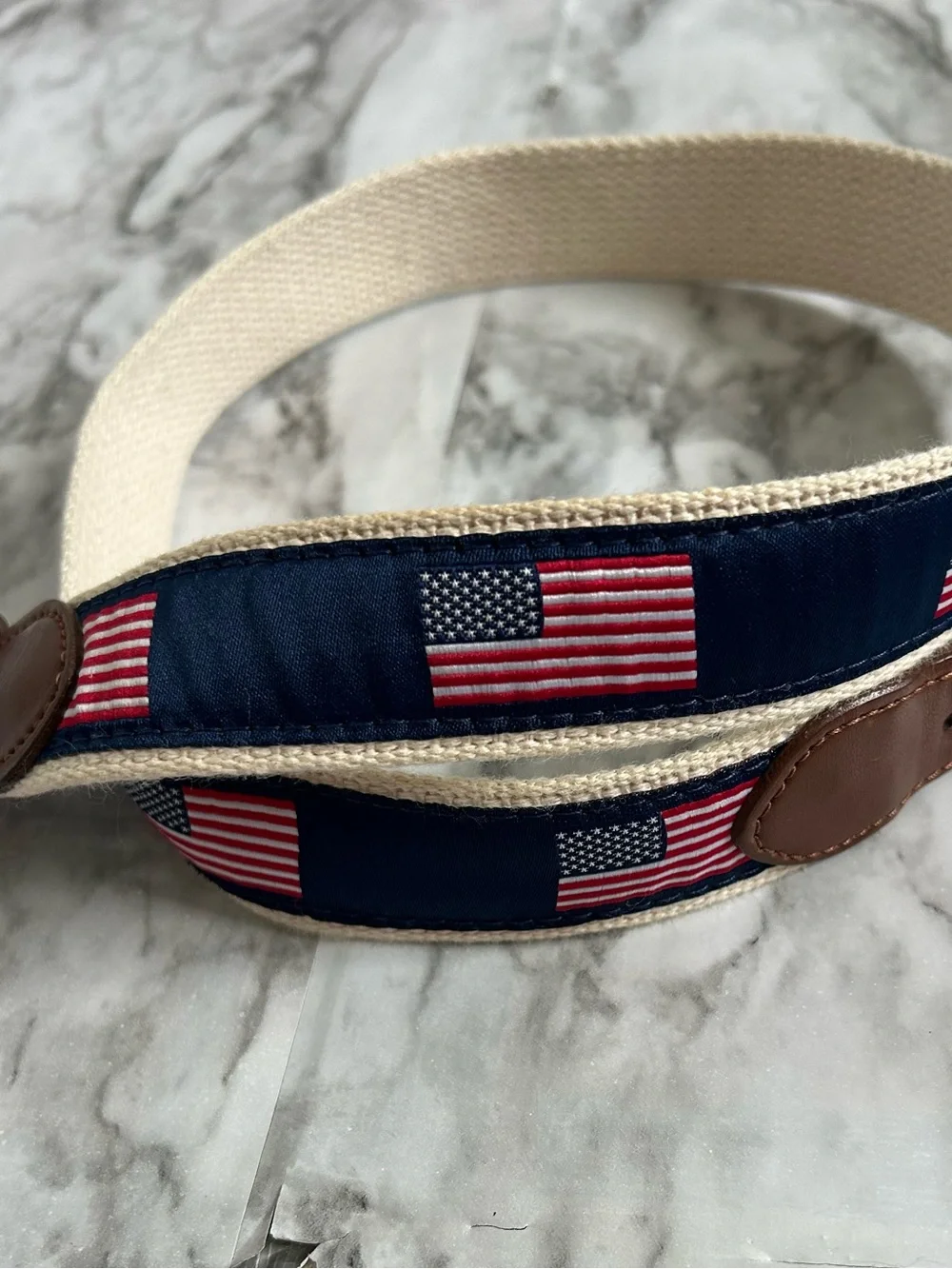 leather and canvas USA American Flag belt Kids youth L 30-32